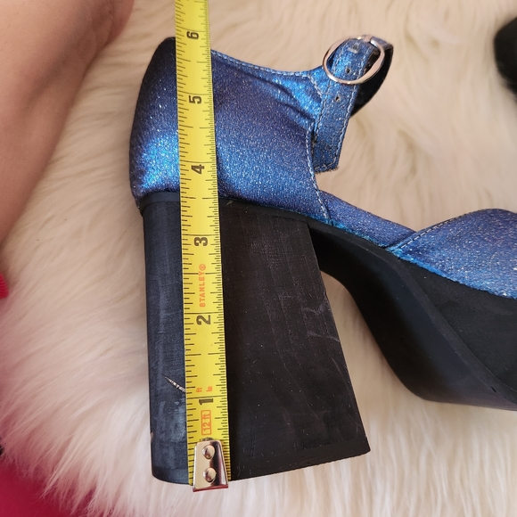 UNIF Blue Sparkly Glitter Stace Platform Mary Jane Retro 90s Shoes - Picture 10 of 11